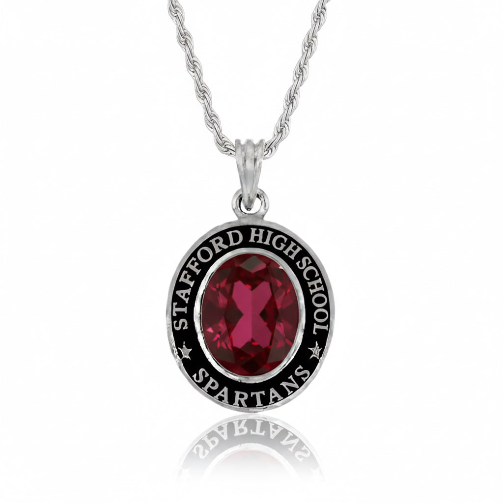 Stafford Spartans Oval Birthstone Class Necklace
