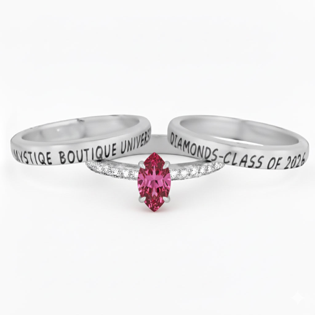 Promo 3-Piece Sterling Silver Marquise Cut Class Ring Set