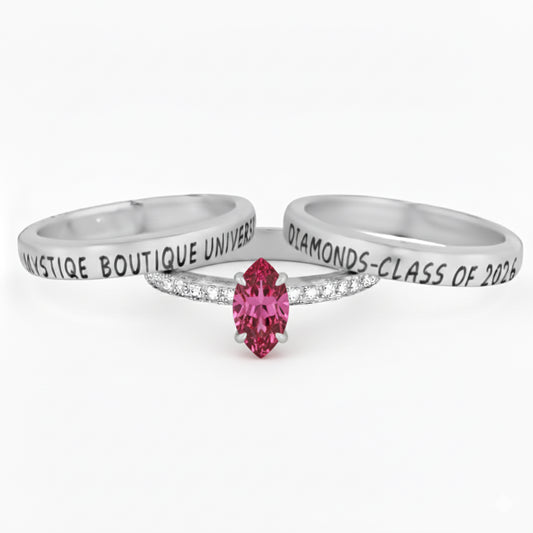 Promo 3-Piece Sterling Silver Marquise Cut Class Ring Set