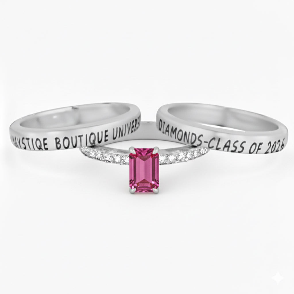 Promo 3-Piece Sterling Silver Emerald Cut Class Ring Set