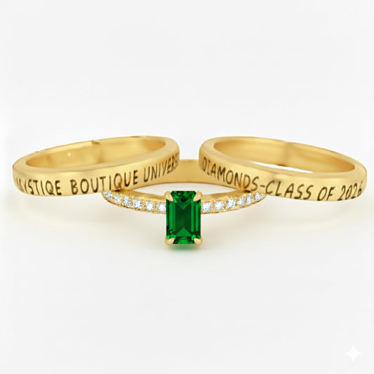 Promo 3-Piece Sterling Silver Emerald Cut Class Ring Set