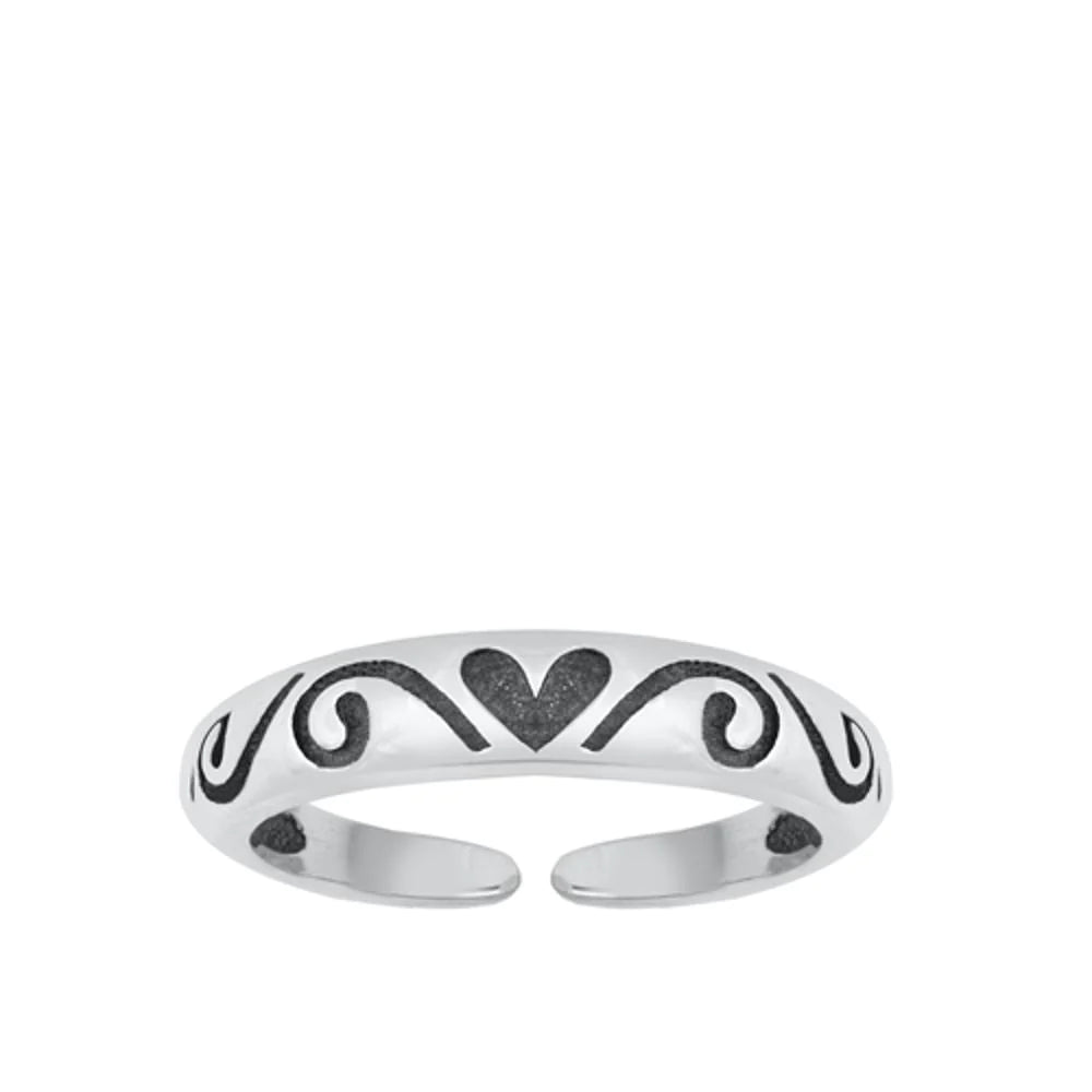 Polished Oxidized Heart Toe Ring
