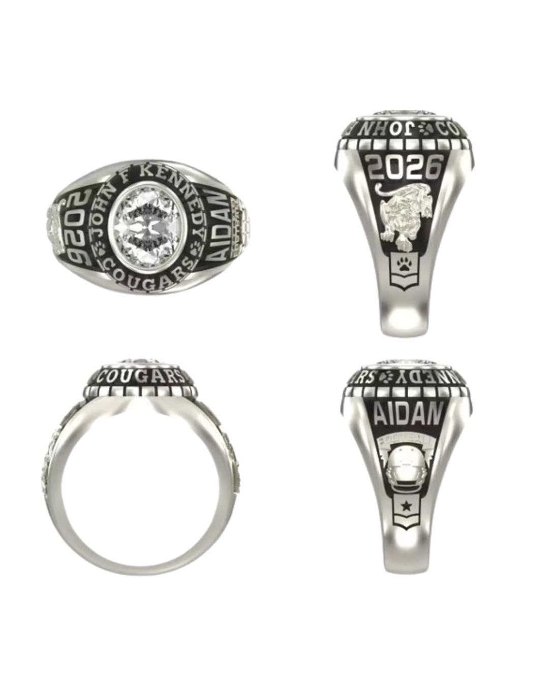 JFK Men’s Oval Cougars Sterling Silver Traditional Class Ring