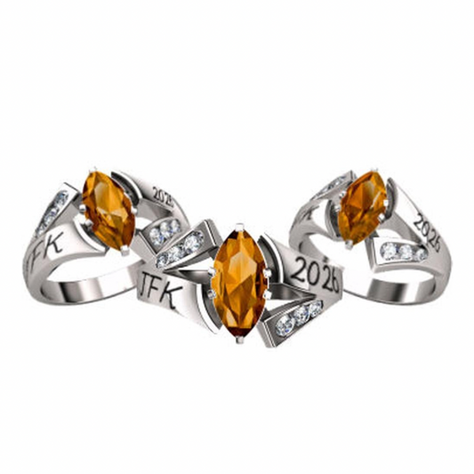 Sterling Silver Ladies Marquise Side Class Ring