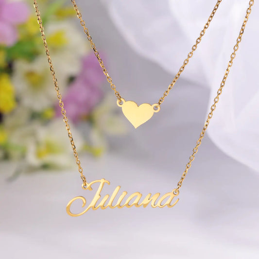 Layered Heart Name Necklace