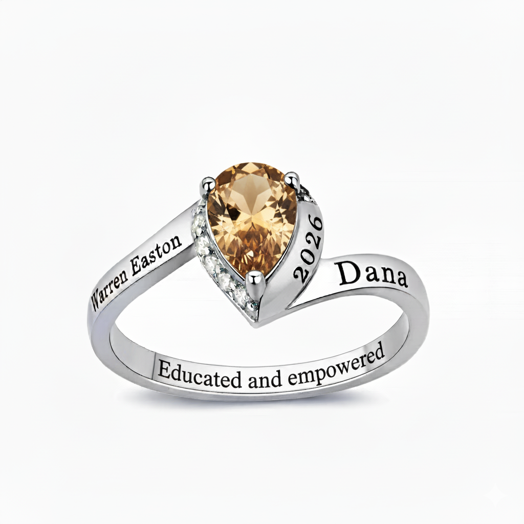 Sterling Silver Crystal Tear Drop Class Ring