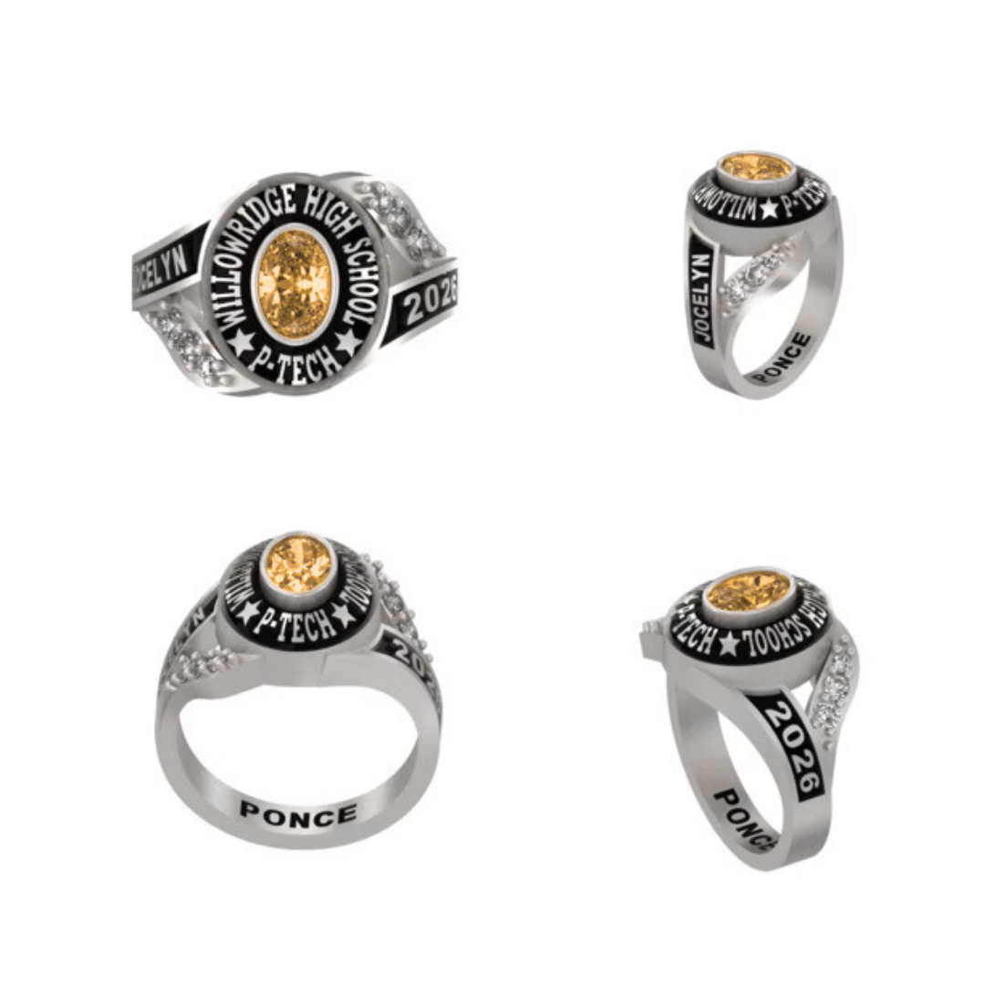 P-Tech Ladies Oval Cz Side Class Ring