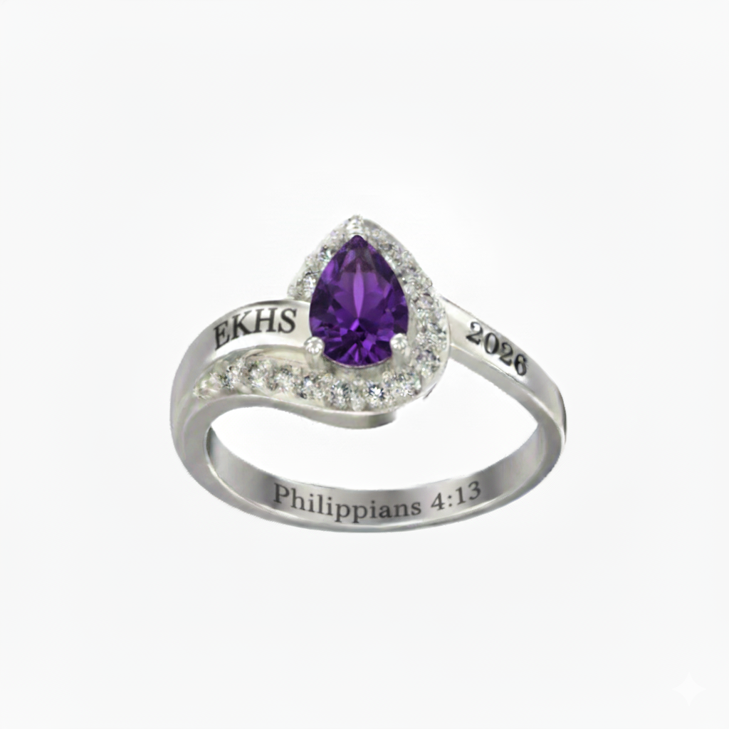 Promo Sterling Silver Pear Shaped Swirl Class Ring