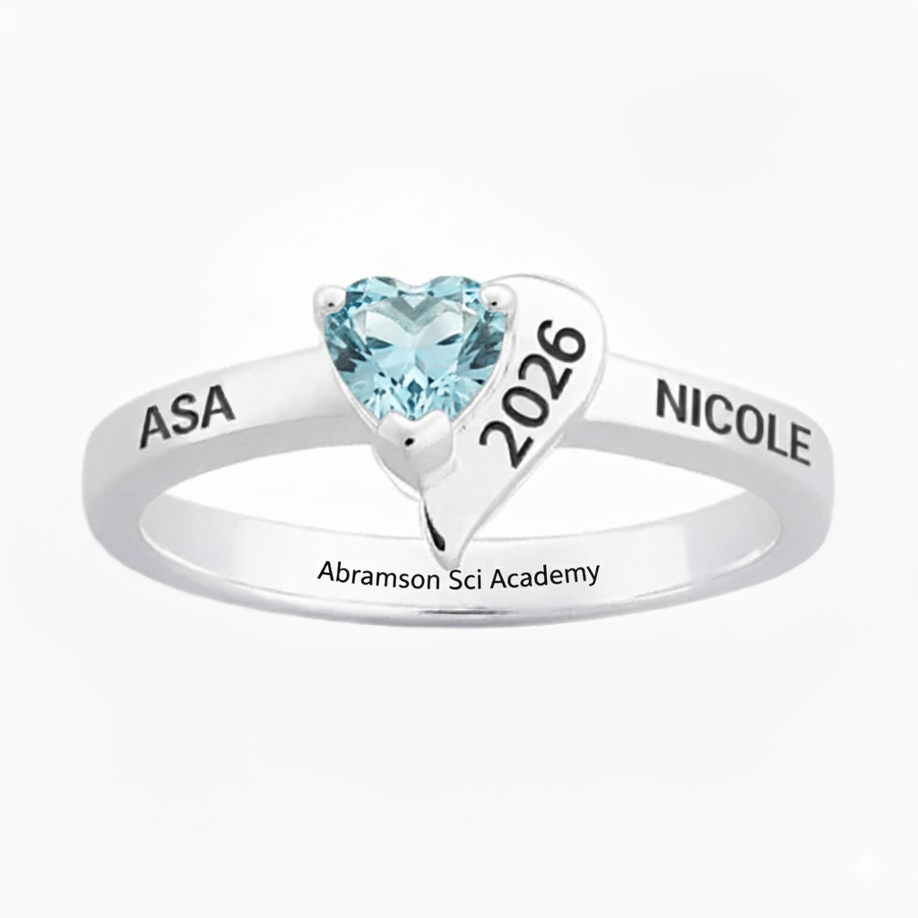 Abramson Sci Academy Sterling Silver Crystal Heart Class Ring