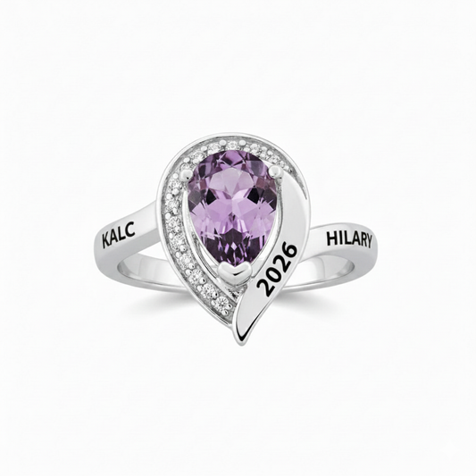 Promo Sterling Silver Pear Birthstone & CZ Class Ring