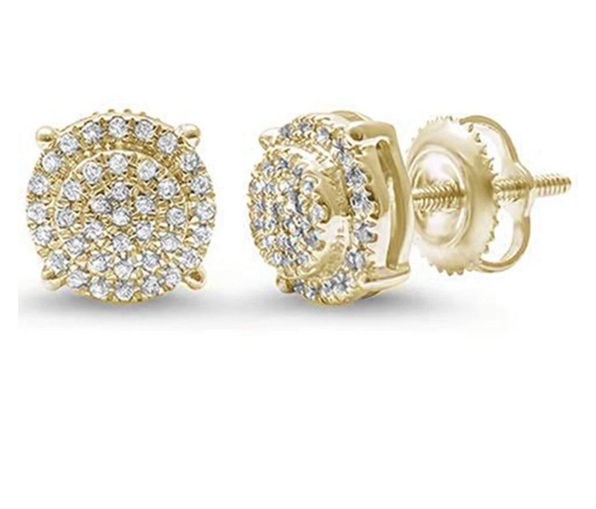 10K Yellow Gold 0.16ct Diamond Cluster Stud Earrings (Screw Back)