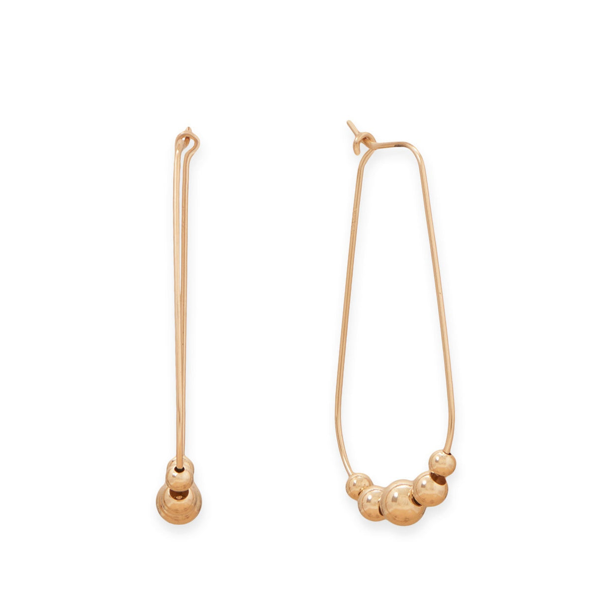 Small 14/20 Gold Filled Graduated Bead Oblong Wire Hoop Earrings