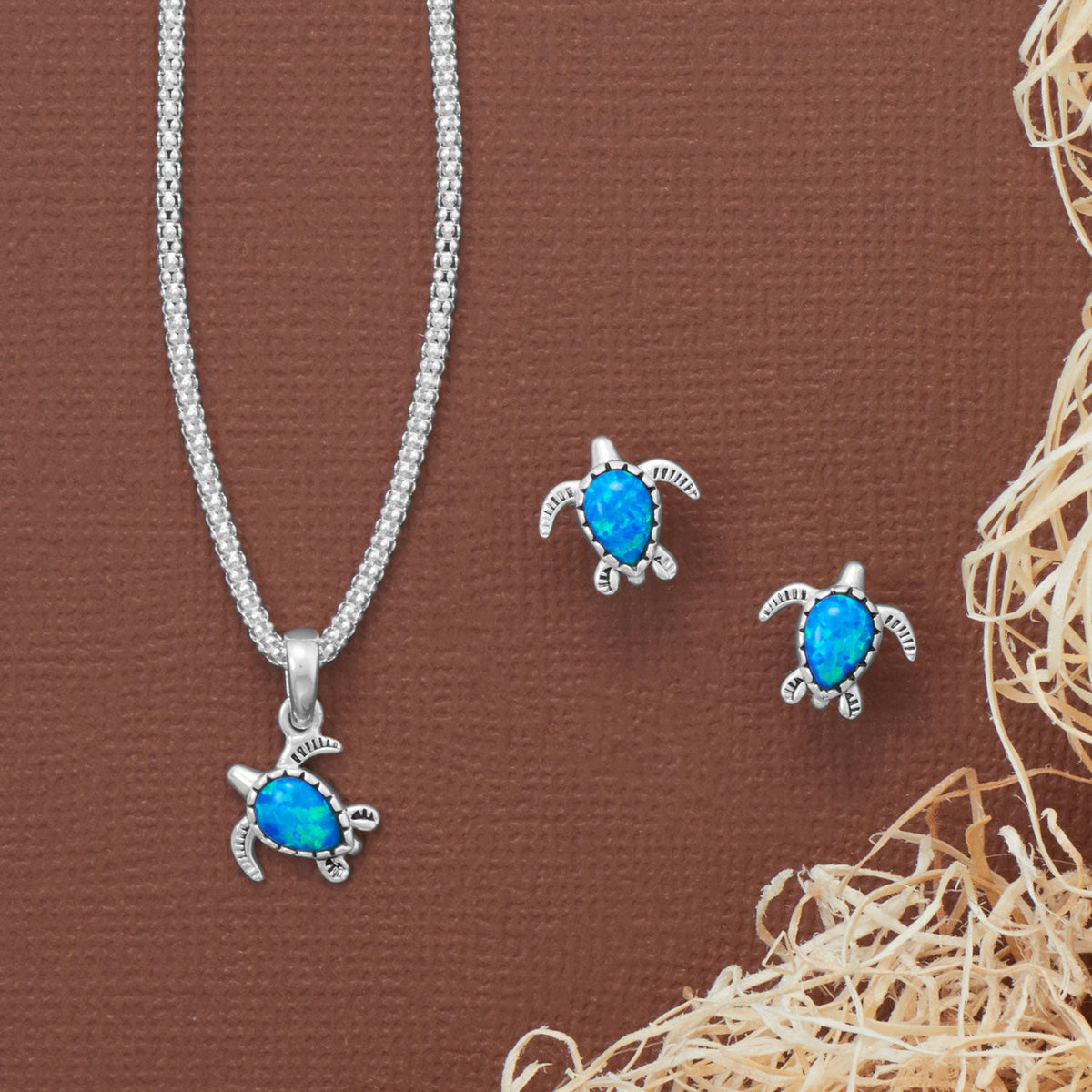 Synthetic Blue Opal Sea Turtle Stud Earrings