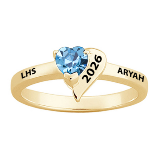 14K Gold over Sterling Crystal Heart Class Ring