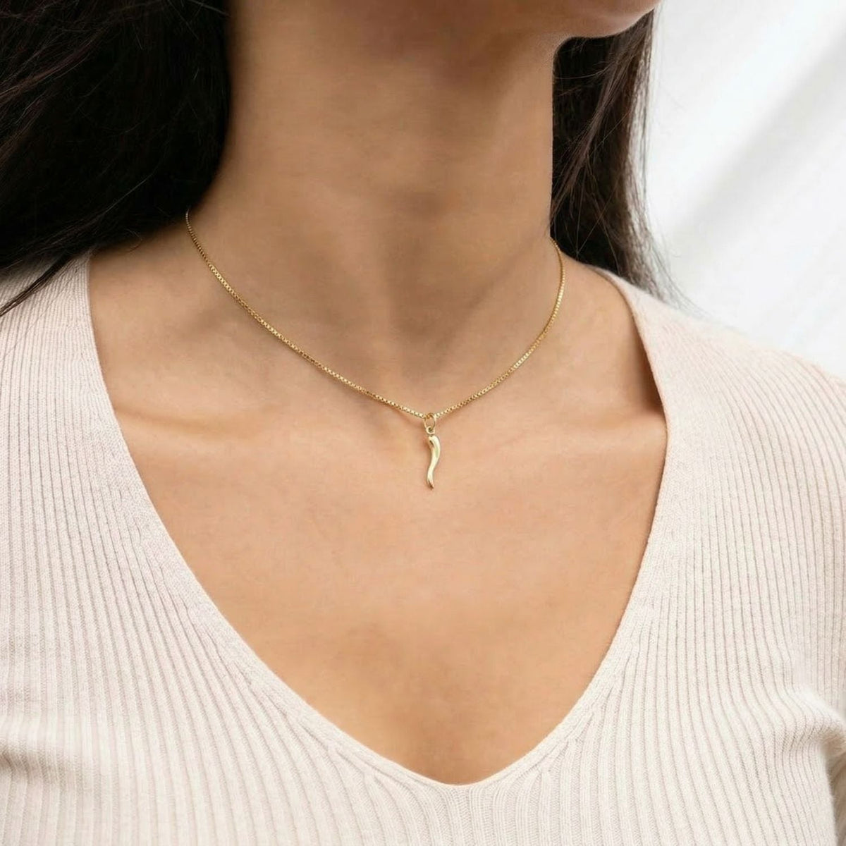 18 Karat Gold PVD Stainless Steel Italian Horn 3D Charm