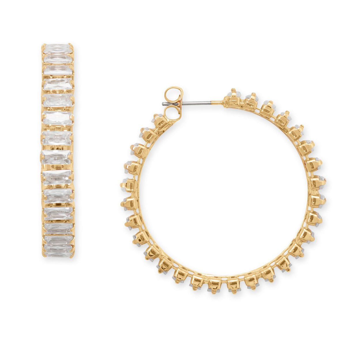 Gold Tone Baguette CZ Fashion Hoop Earrings