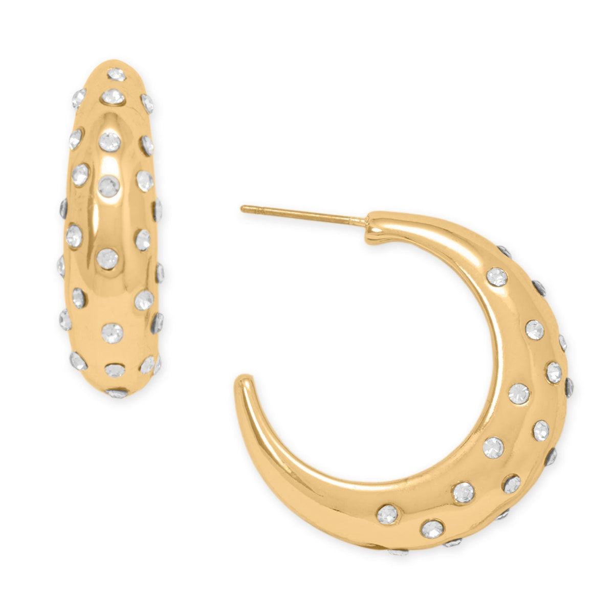Gold Tone Crystal 3/4 Puffy Fashion Hoop Earrings
