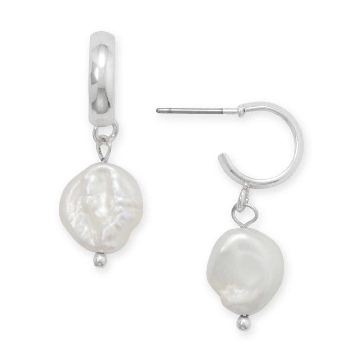 Silver Tone Cultured Freshwater Keshi Pearl Drop Fashion Earrings