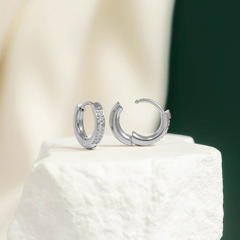 Stainless Steel CZ Huggie Hoop Earrings