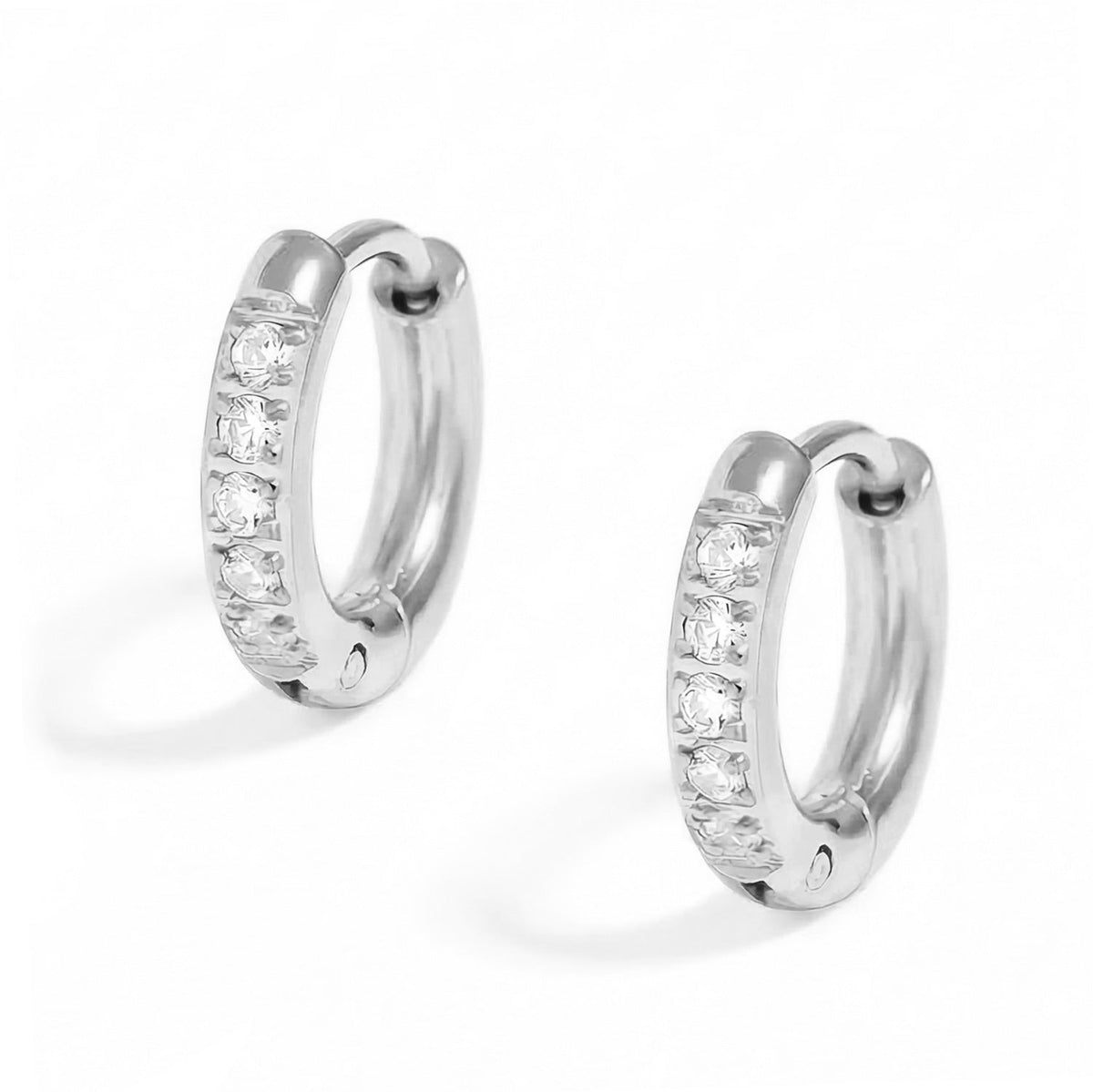 Stainless Steel CZ Huggie Hoop Earrings