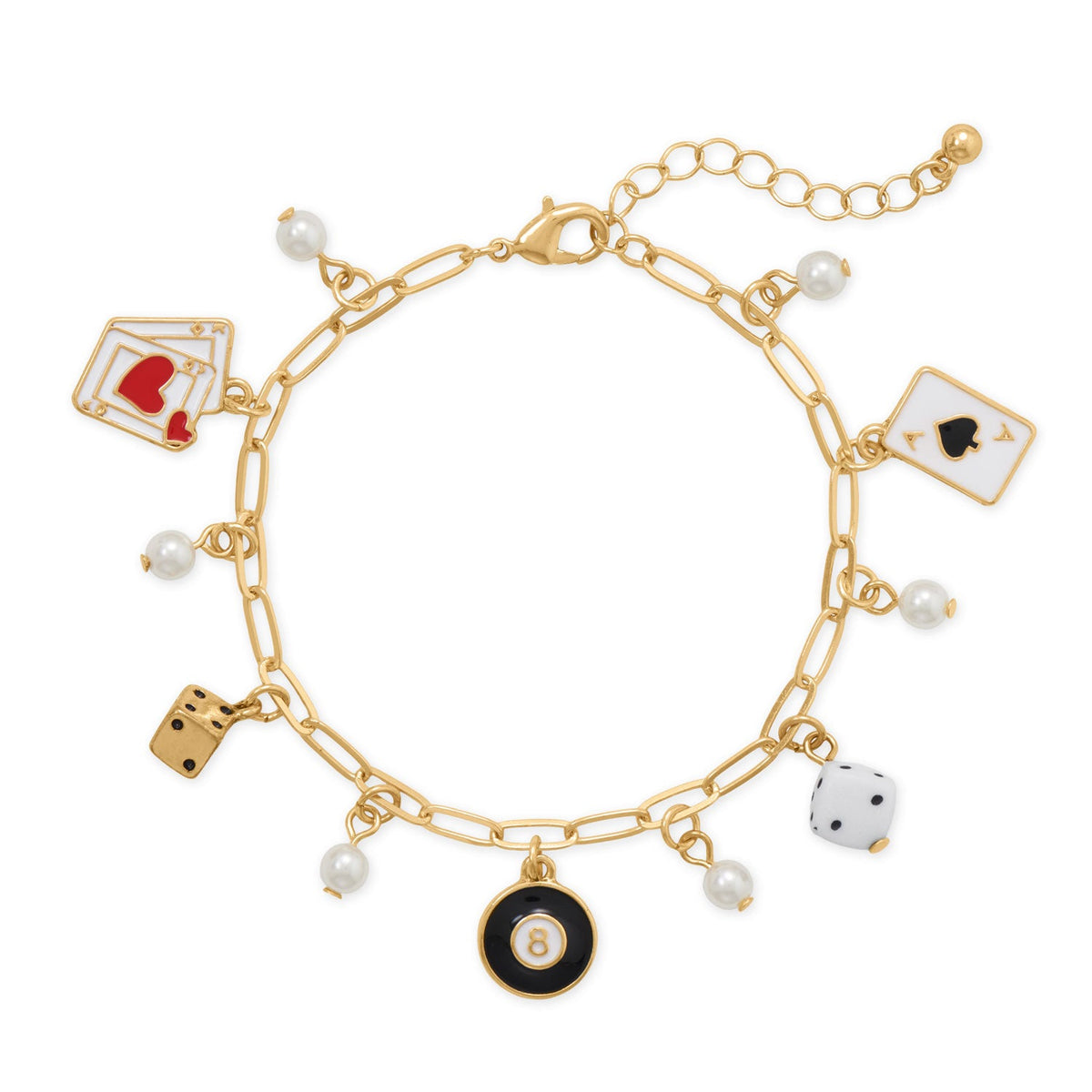 7" + 1" Gold Tone Lucky Charm Fashion Bracelet