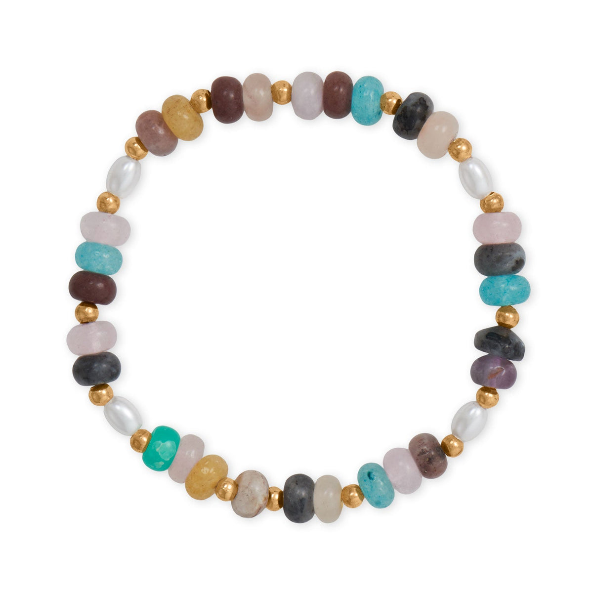 7" Multicolor Bead and Imitation Pearl Fashion Stretch Bracelet