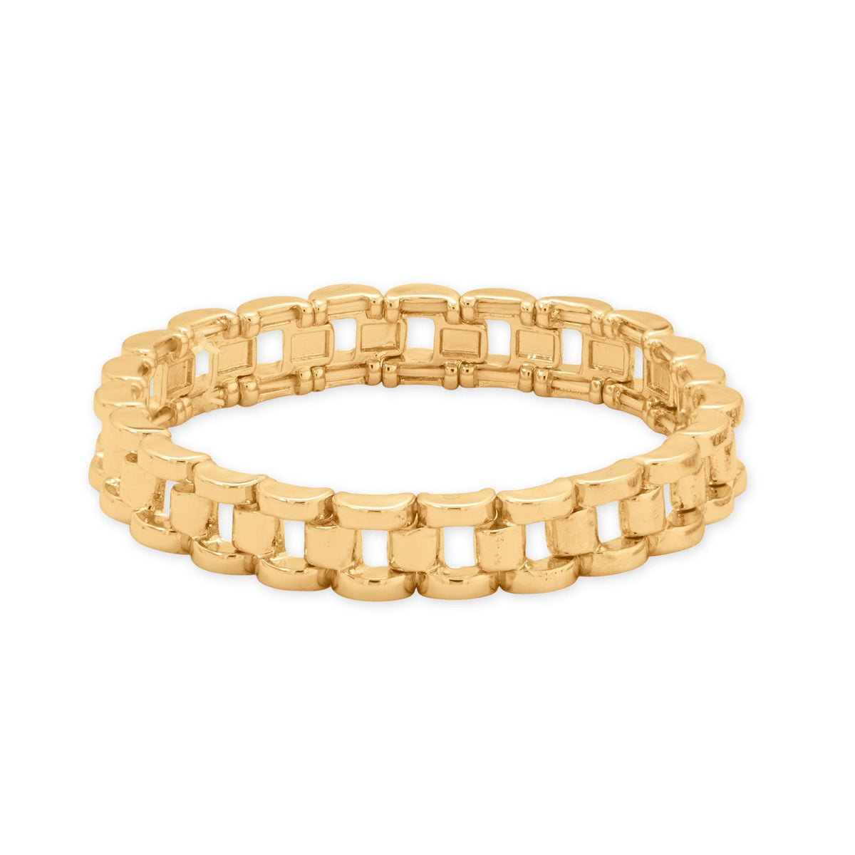 7" Gold Tone Watch Link Fashion Stretch Bracelet