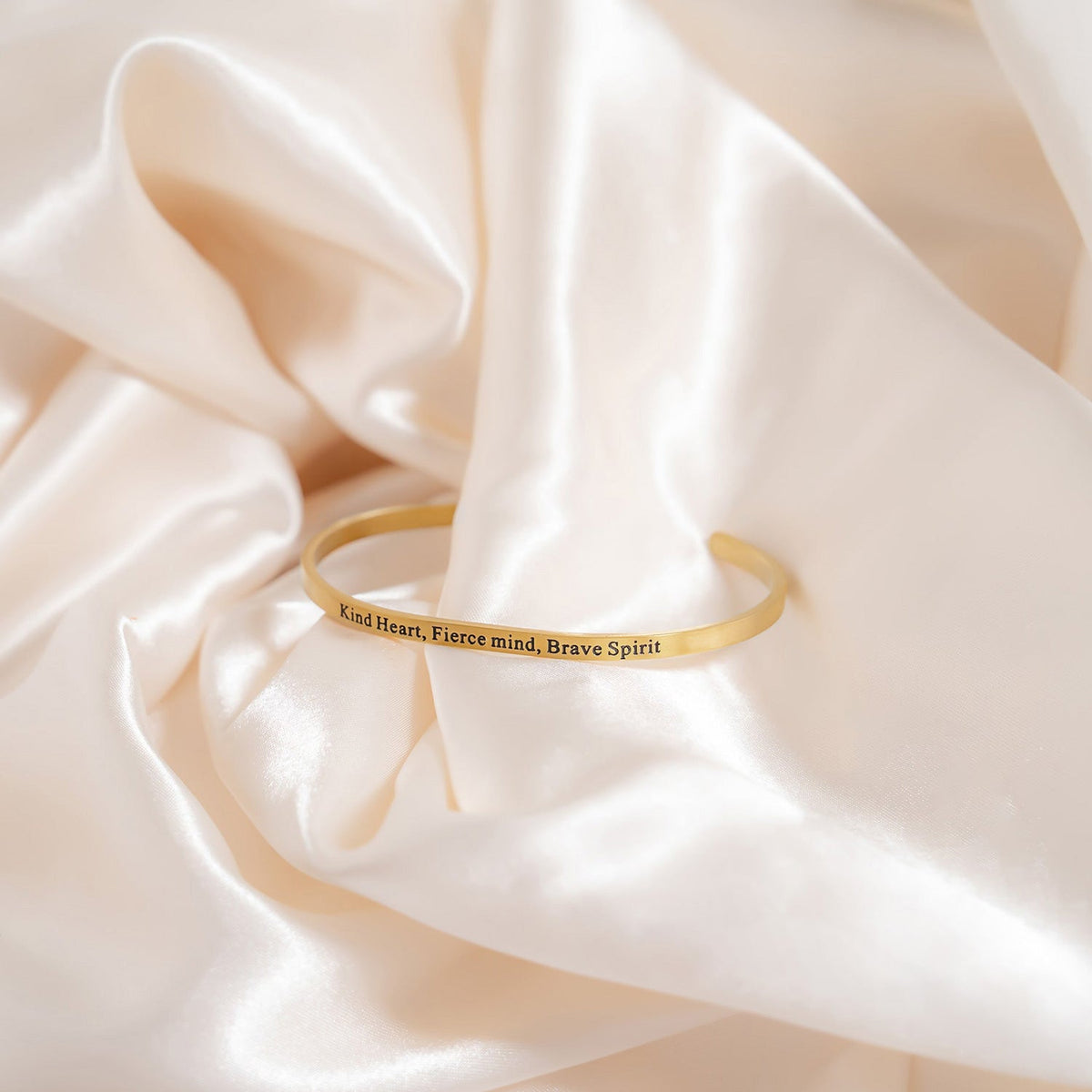 18 Karat Gold PVD Stainless Steel "Kind Heart Fierce Mind" Cuff Bracelet