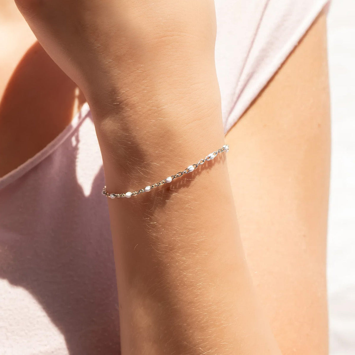6.5" + 1" Stainless Steel White Confetti Satellite Bracelet