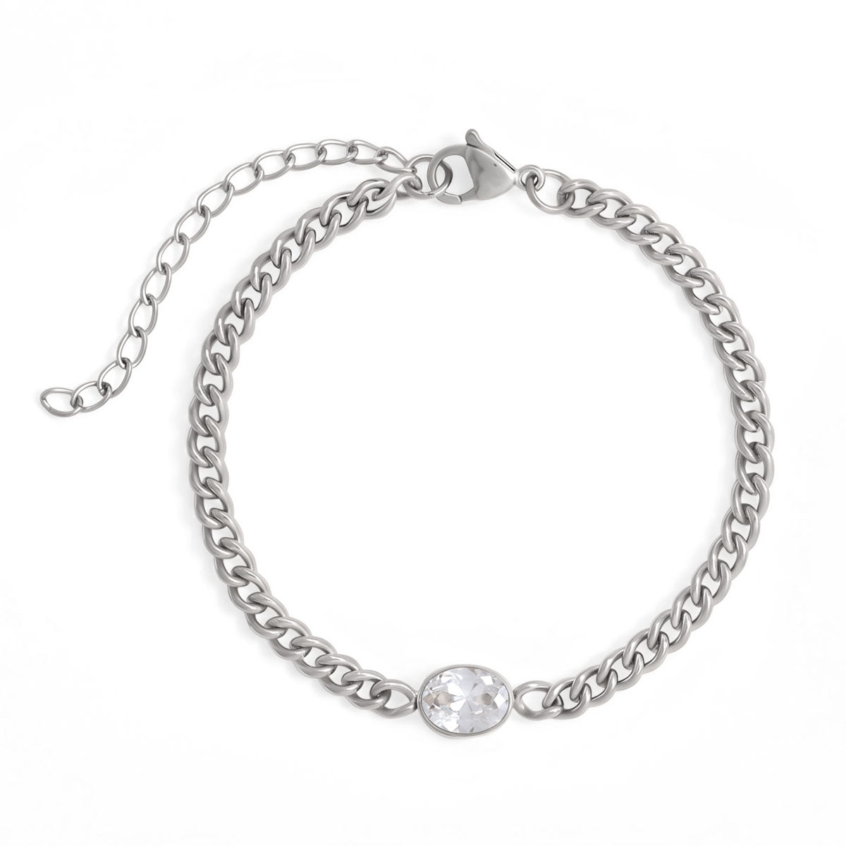 6.5" + 2" Stainless Steel CZ Curb Chain Bracelet