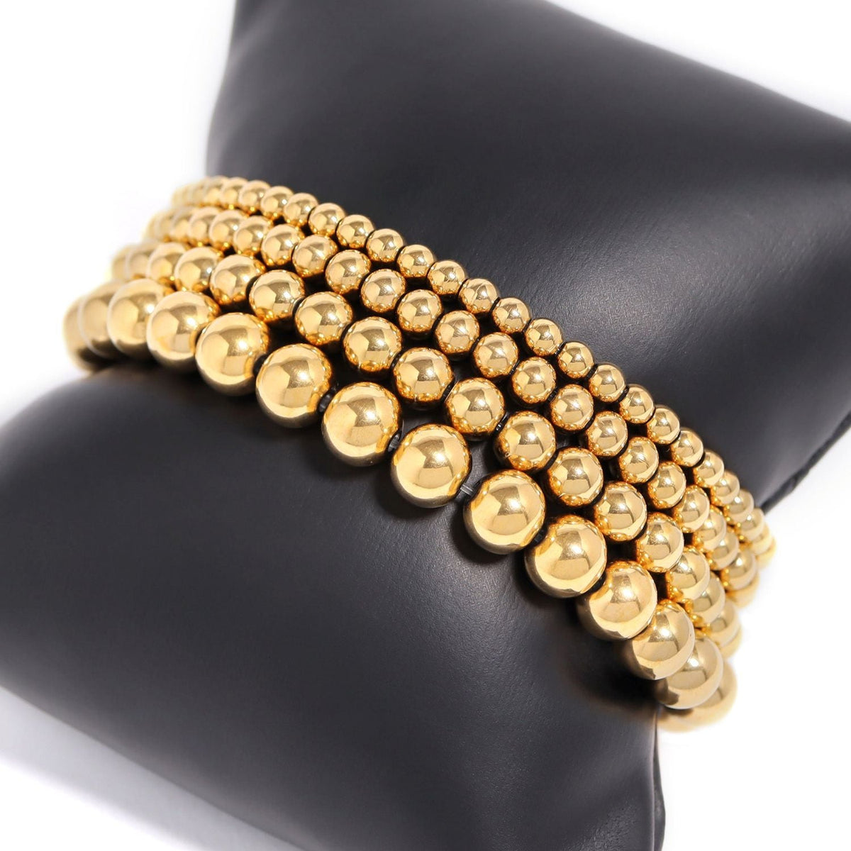 8" 8mm 18 Karat Gold PVD Stainless Steel Bead Stretch Bracelet