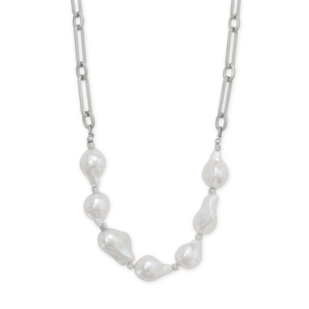 16" + 4" Silver Tone Imitation Baroque Pearl Fashion Necklace