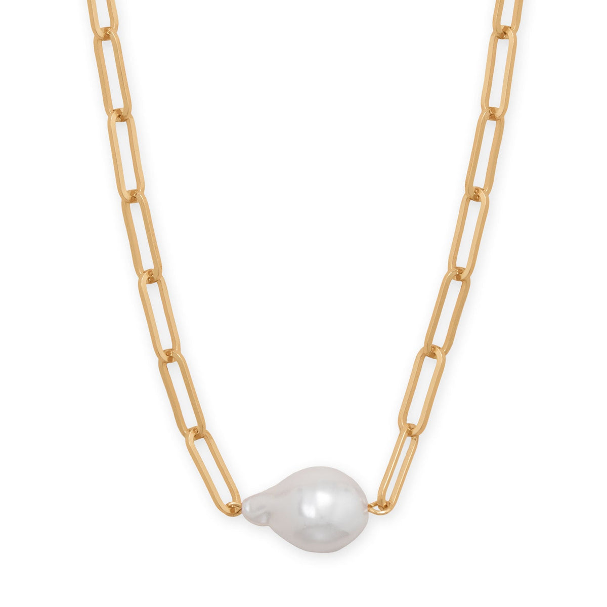 16" + 3" Gold Tone Imitation Baroque Pearl Drop Fashion Necklace