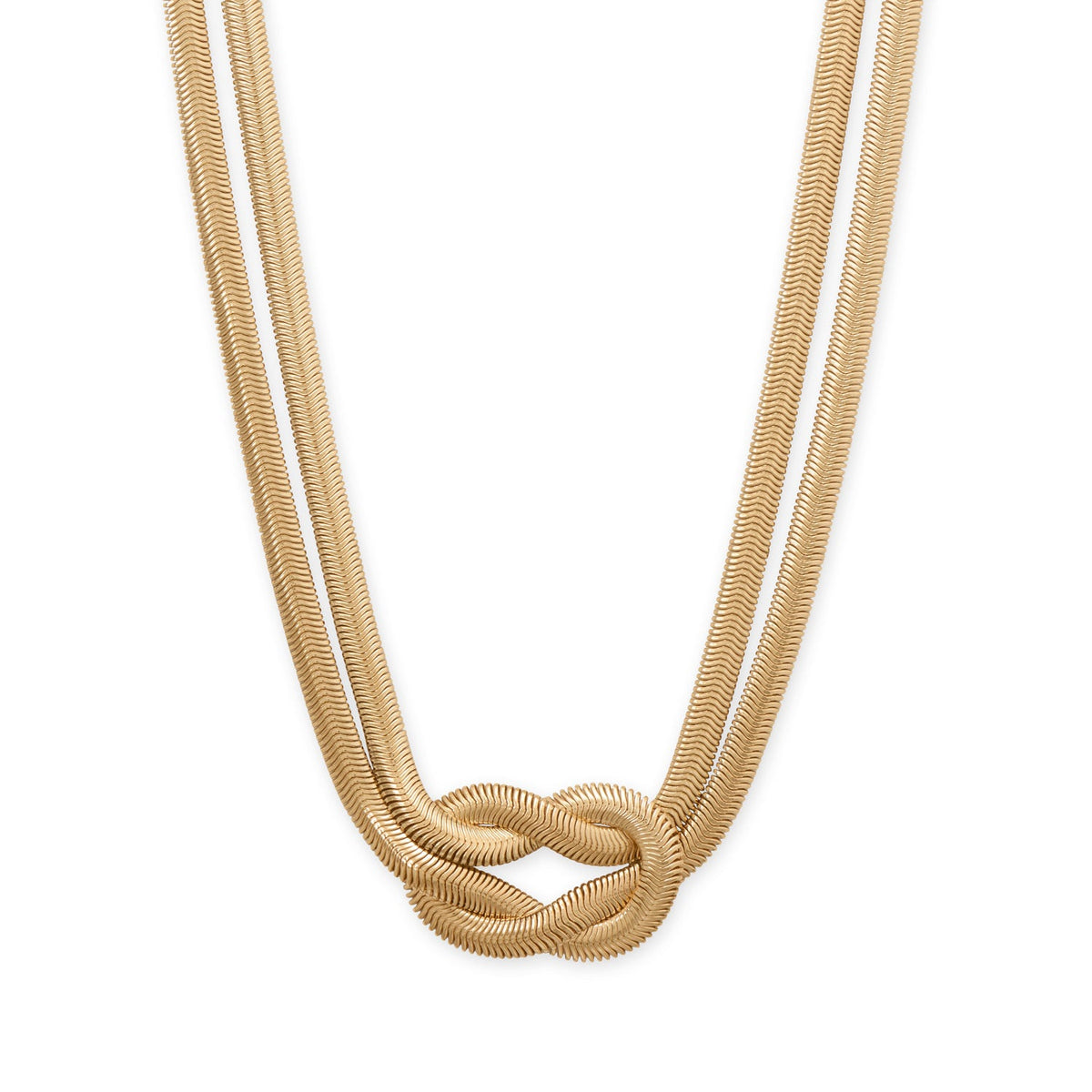 15" + 3" Gold Tone Knotted Oval Snake Chain Fashion Necklace