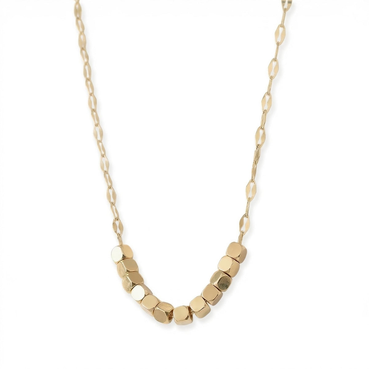 18" + 2" 18 Karat Gold PVD Stainless Steel Brushed Cube Bead Necklace