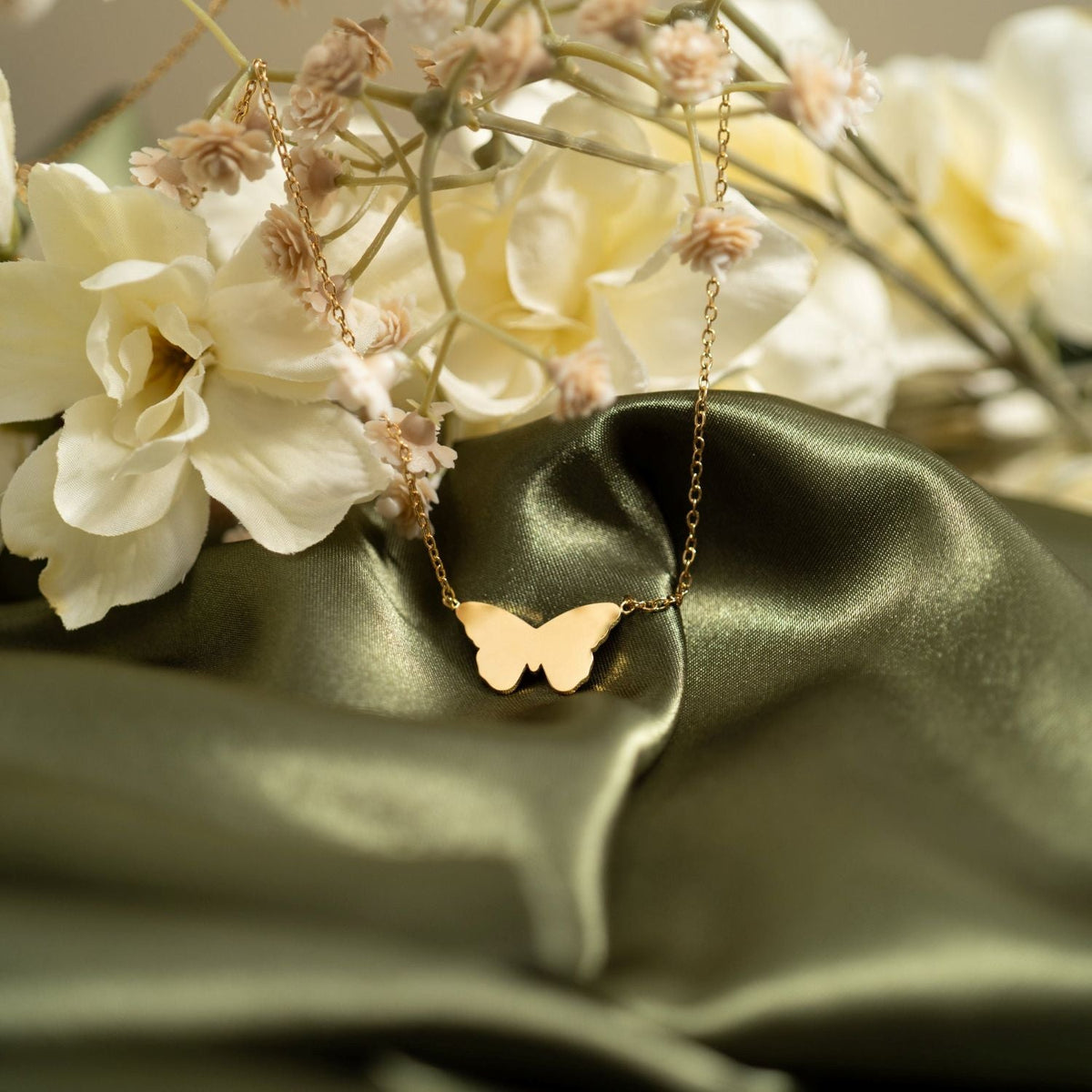 18" + 2" 18 Karat Gold PVD Stainless Steel Butterfly Necklace