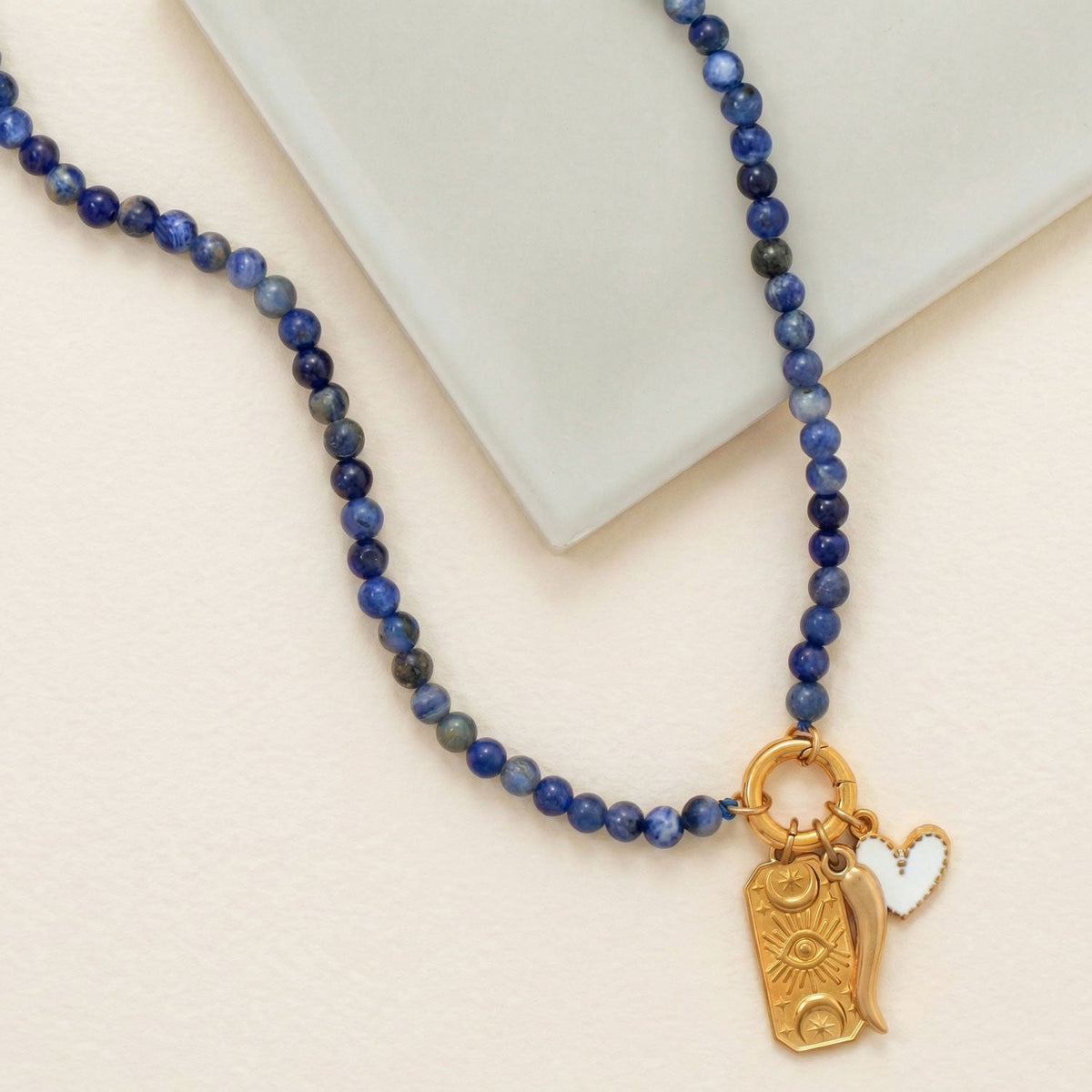 18" 18 Karat Gold PVD Stainless Steel Sodalite Inverted Hinge Necklace