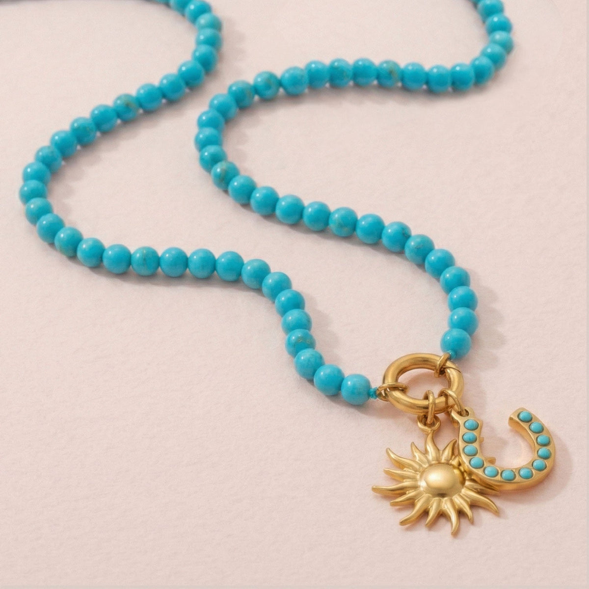 18" 18 Karat Gold PVD Stainless Steel Turquoise Inverted Hinge Necklace