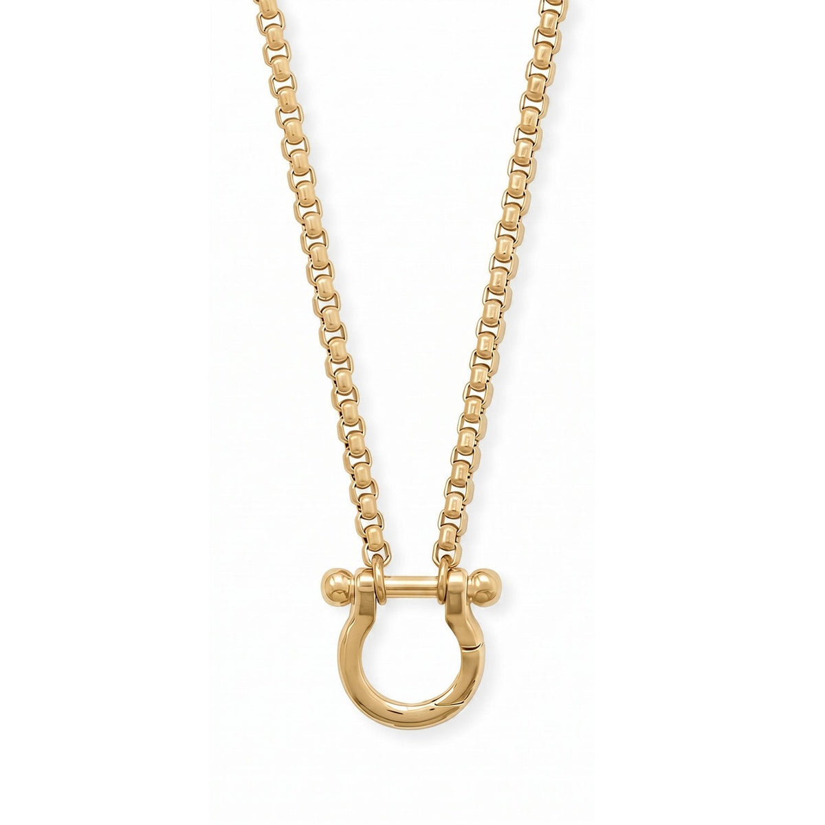18" + 2" 18 Karat Gold PVD Stainless Steel Horseshoe Carabiner Necklace