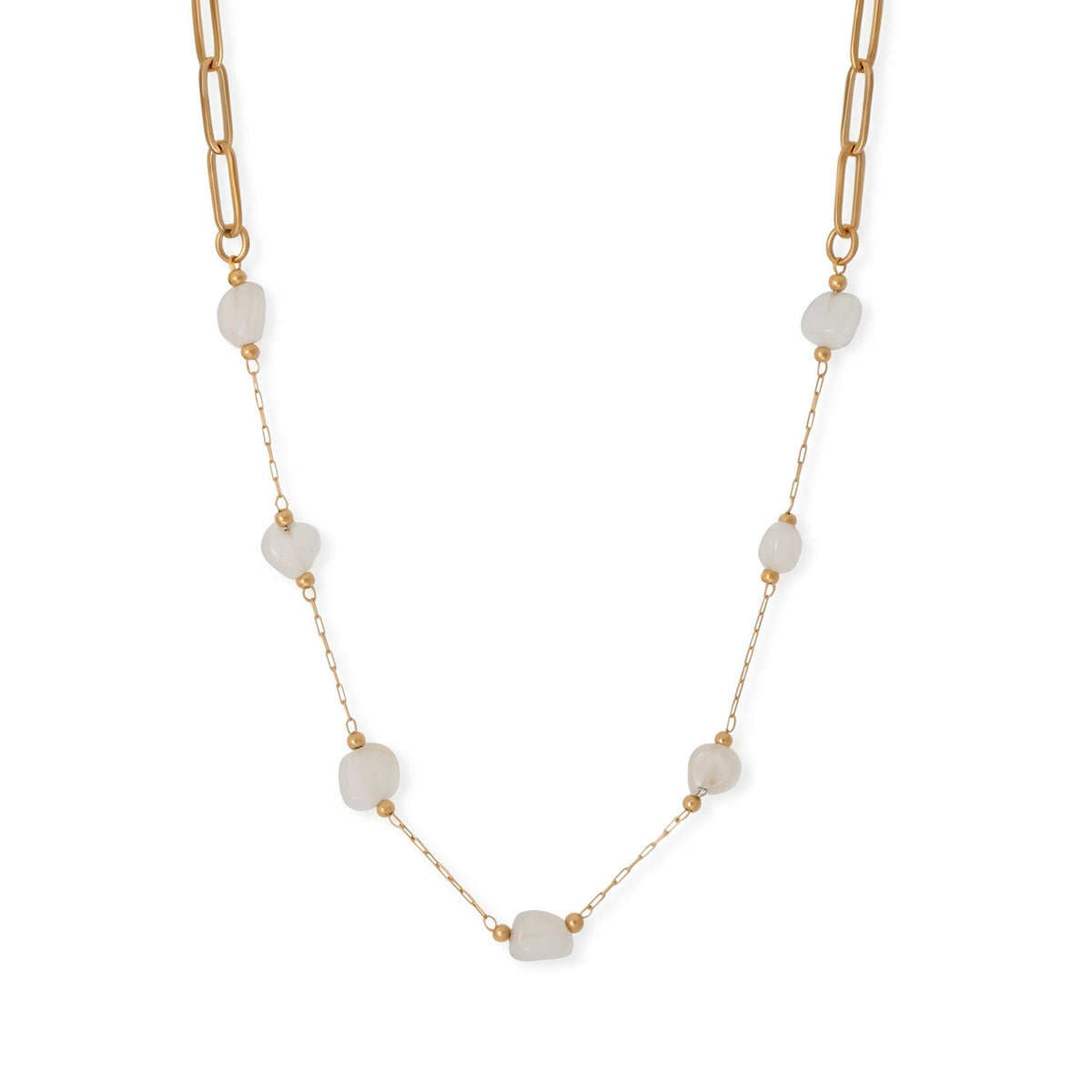 16" + 2" 18 Karat Gold PVD Stainless Steel Quartz Crystal Station Necklace