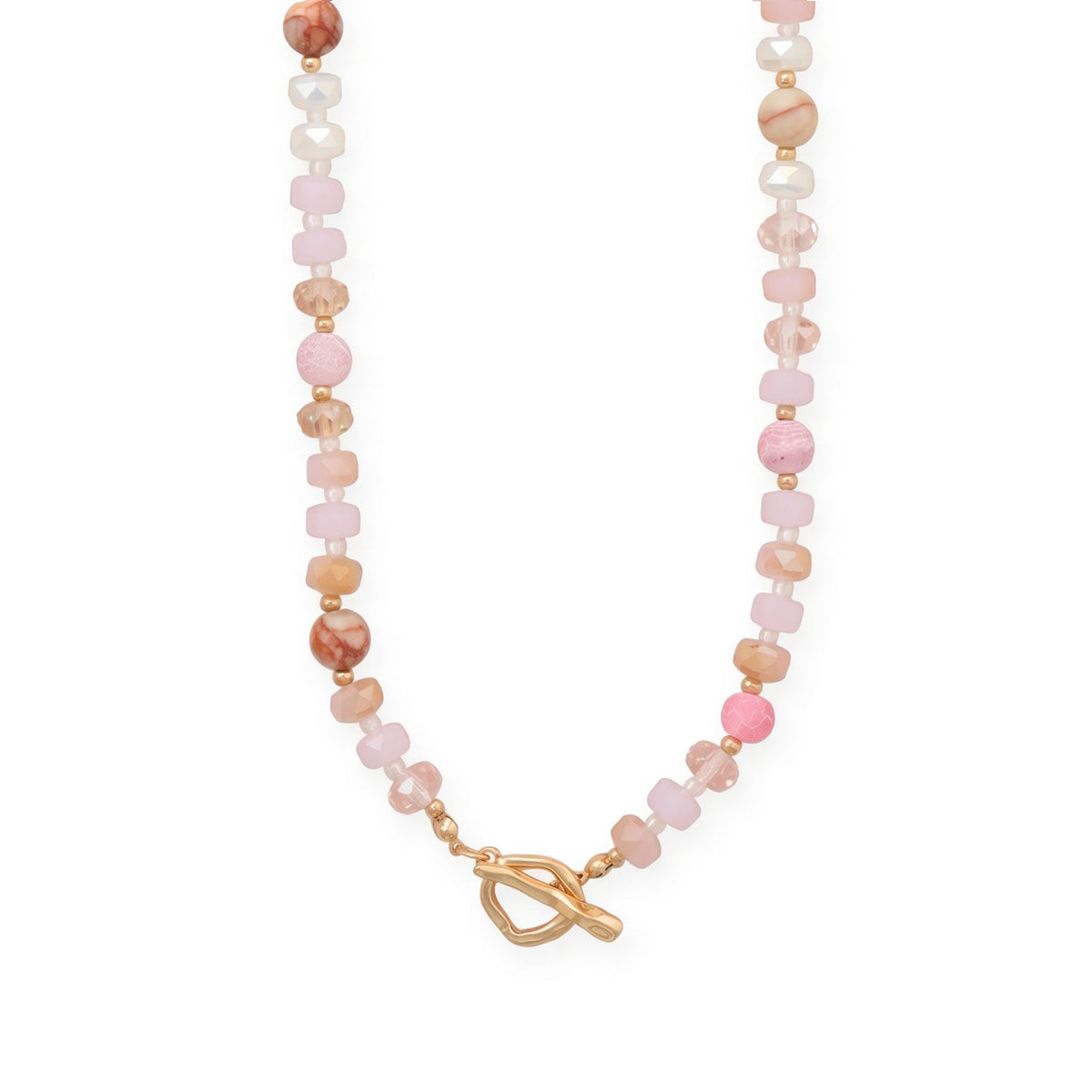18" Pink Rondell Glass and Picture Jasper Bead Fashion Toggle Necklace