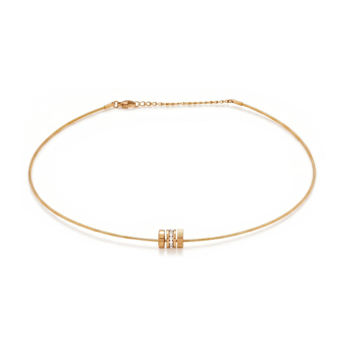 16" + 2" 18 Karat Gold PVD Stainless Steel CZ Wheel Collar Necklace