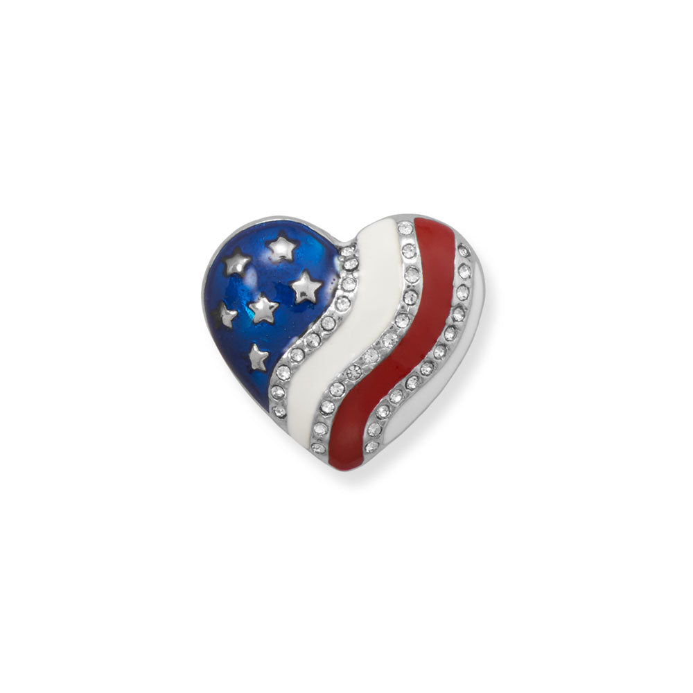 Red, White and Blue Crystal Heart US Flag Fashion Pin
