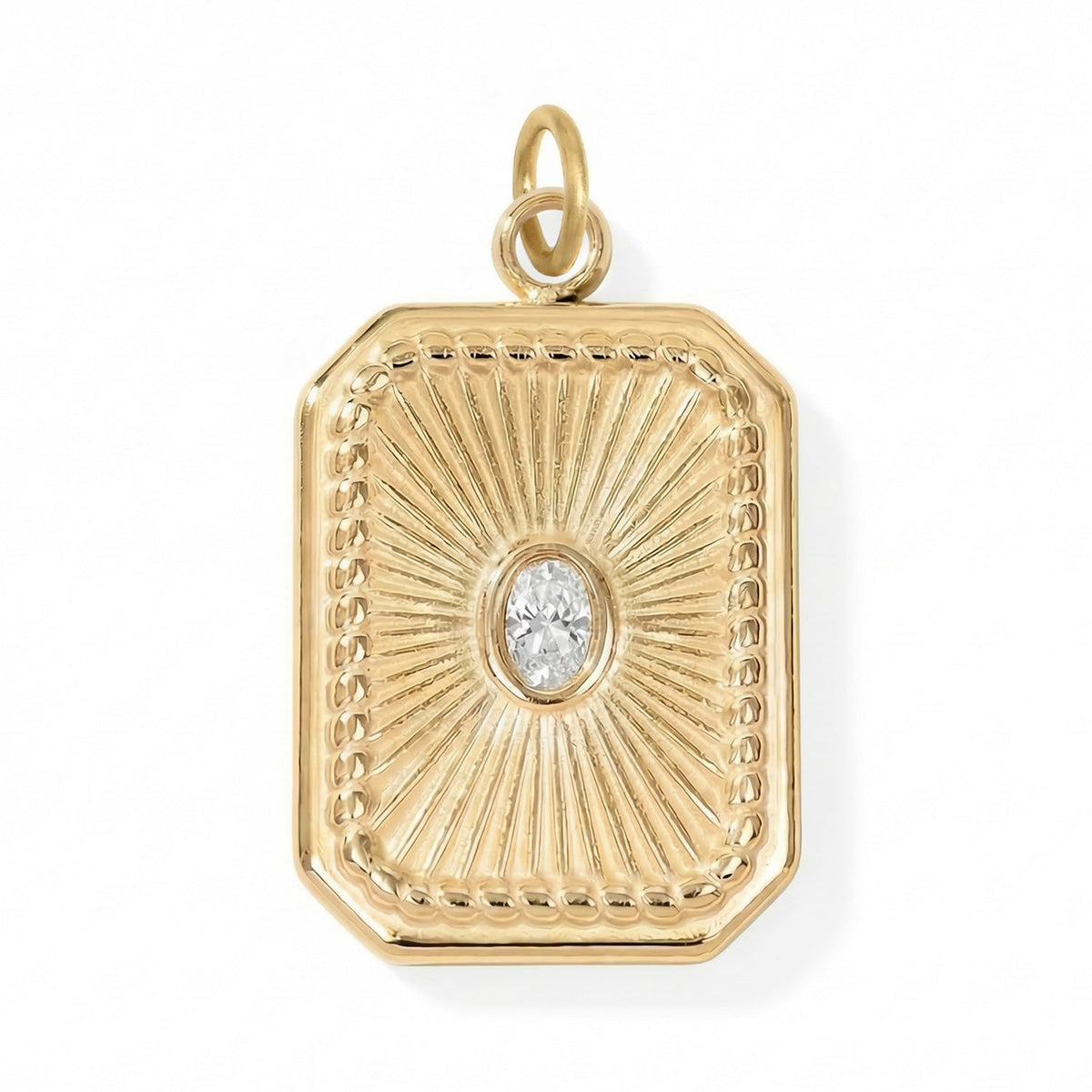 18 Karat Gold PVD Stainless Steel Crystal Sunburst Rectangular Charm