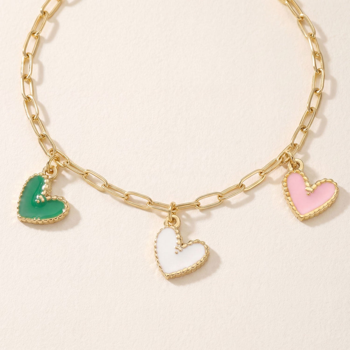 18 Karat Gold PVD Stainless Steel Green Epoxy Heart Charm