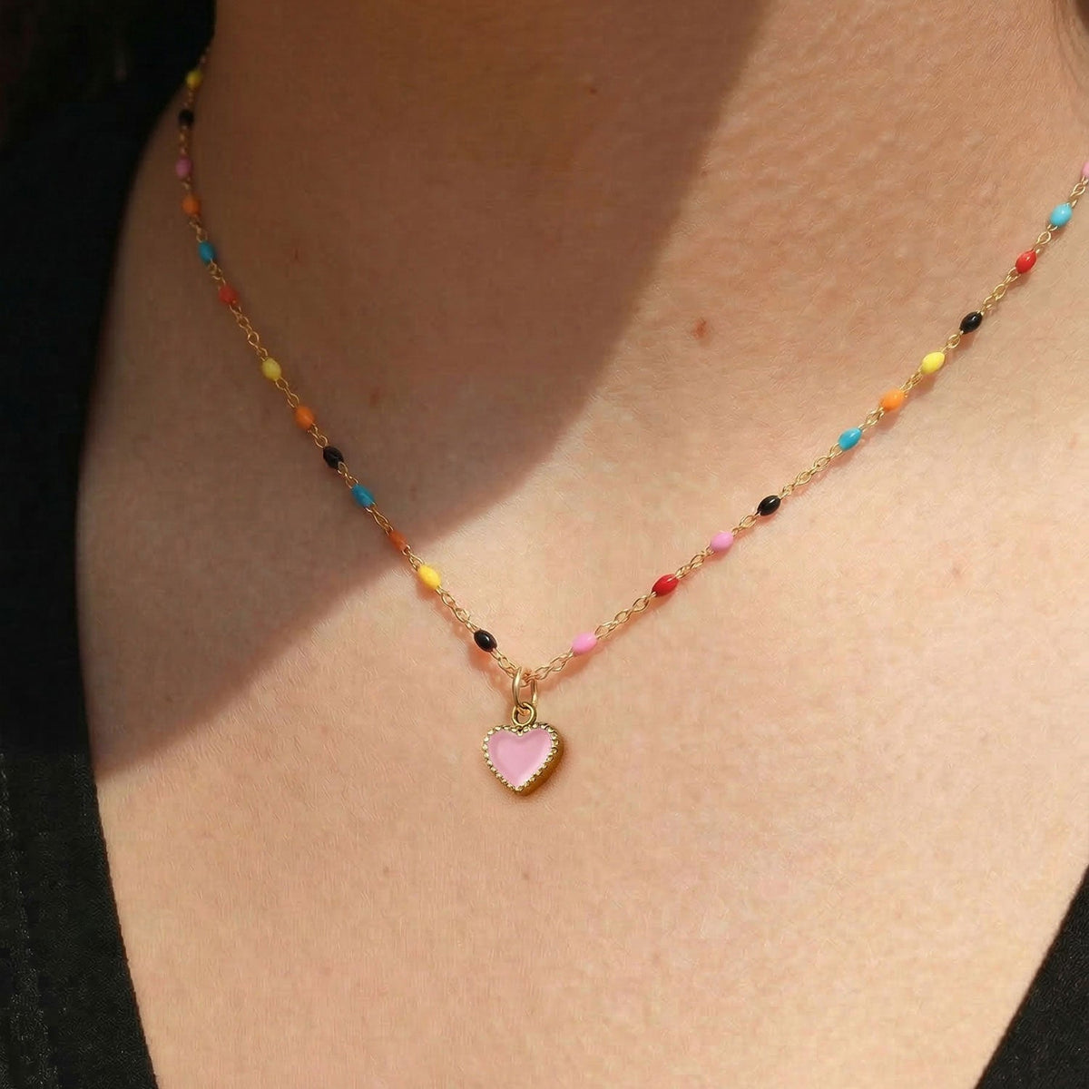 16" + 2" 18 Karat Gold PVD Stainless Steel Multicolor Confetti Satellite Necklace