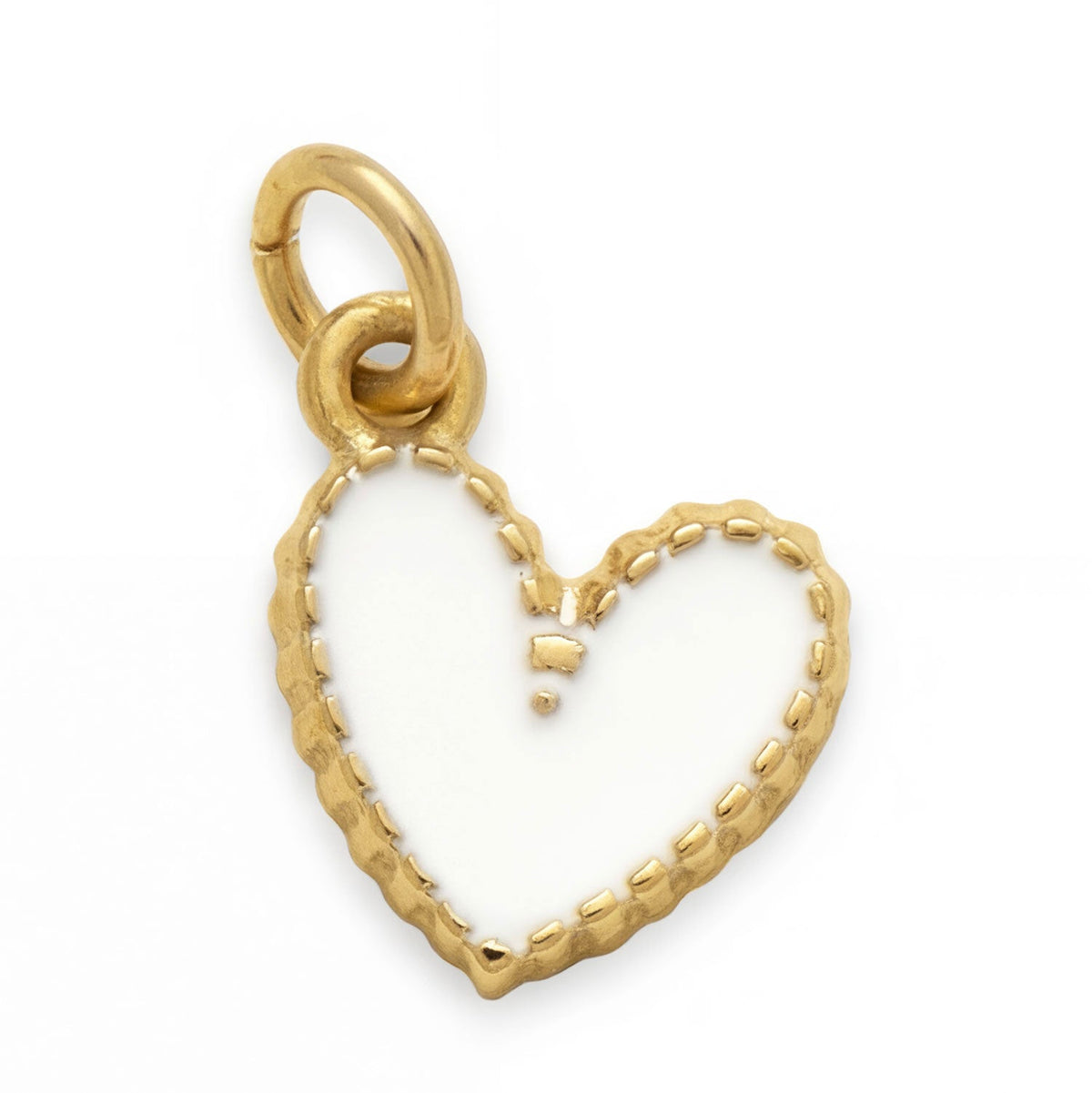 18 Karat Gold PVD Stainless Steel White Epoxy Heart Charm