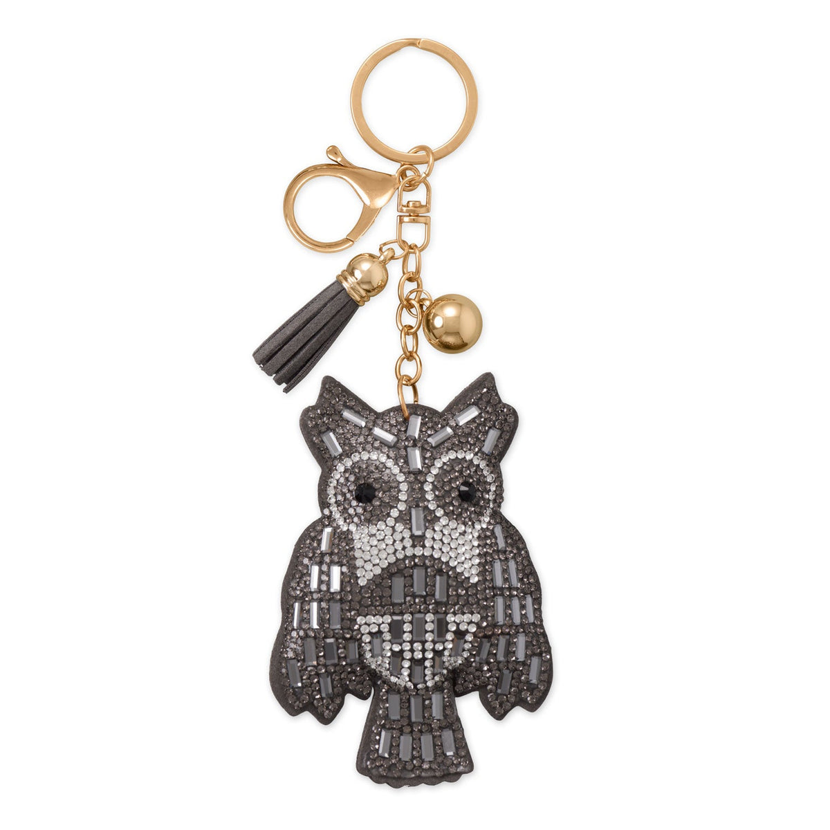 Gold Tone Grey Crystal Owl Bag Charm
