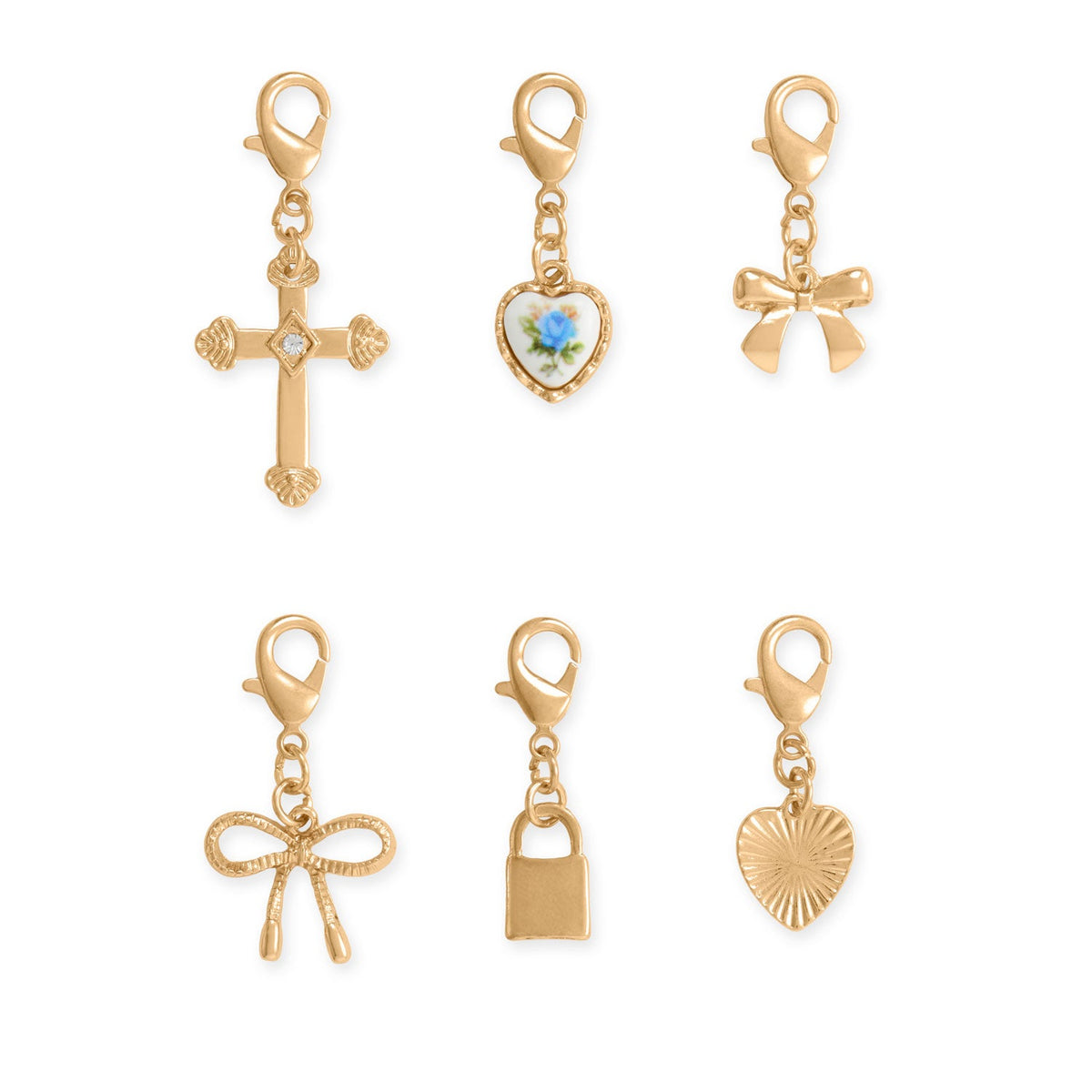 Gold Tone Romantic Icons Lobster Clasp Fashion Charm Set