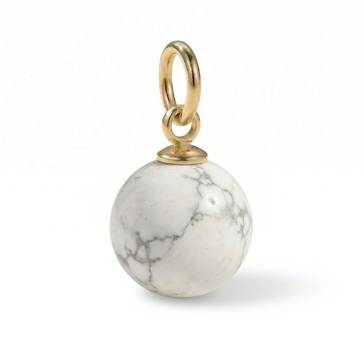 18 Karat Gold PVD Stainless Steel Round White Howlite Charm